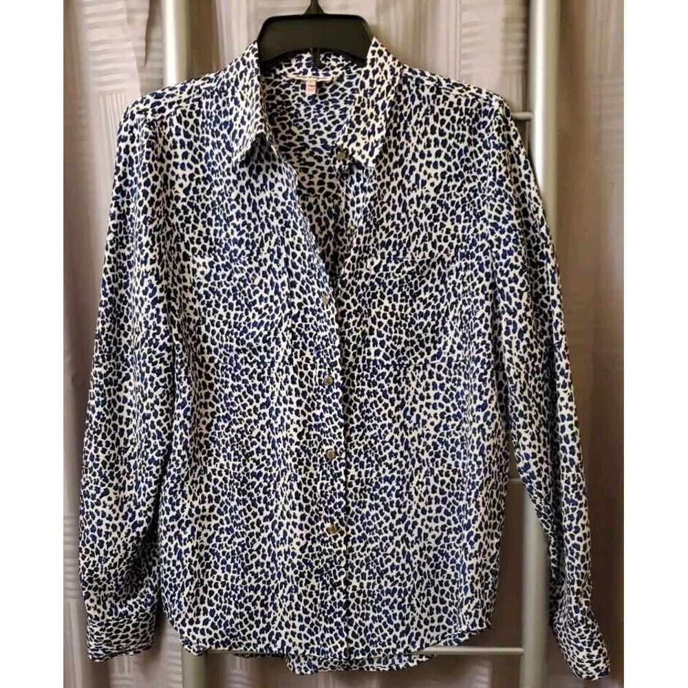 Juicy Couture Blue Leopard Print Long Sleeve Button Down‎ shirt SMALL